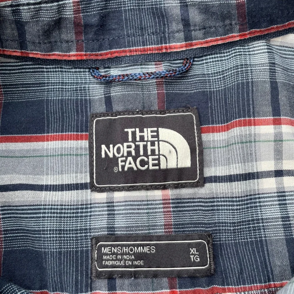 The North Face Plaid Button Up Mens XL Blue Casual Hiking Short Sleeve Shirt